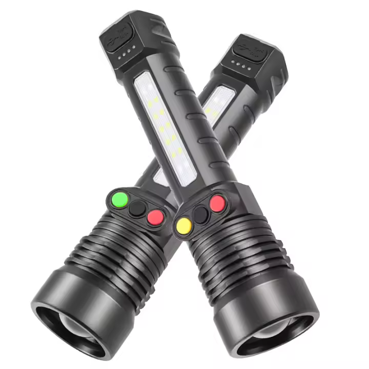 Nueva linterna multifunción LED + láser blanco con zoom de tres colores y luz lateral con señal de carga tipo C. - 1