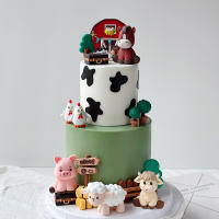 Decoraciones De Cumpleaños Para Pastel Con Topper De Animales Del Hogar De Piedra Madera Yaks Ponis Ovejas Cerditos Pollos Para Niños Y Niñas - details 0