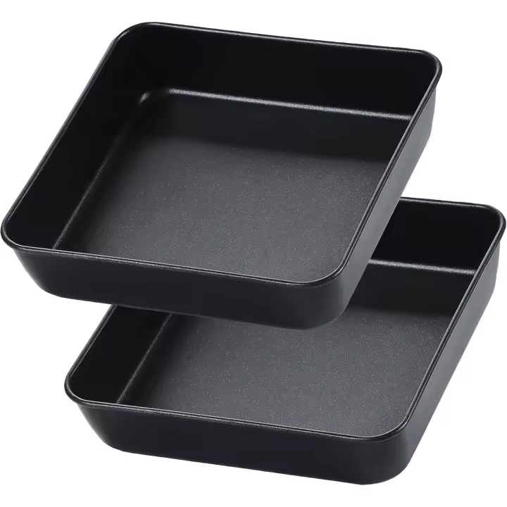 Herogo - Juego de 2 moldes para hornear de 20 cm, antiadherentes, cuadrados y profundos, para brownies, para hornear, asar y servir (negro) - 1