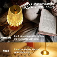 Lámpara De Mesa Recargable De Cristal Con Luz Nocturna 3 Colores Ajustables LED Táctil Portátil Para Dormitorio Y Sala De Estar - details 11