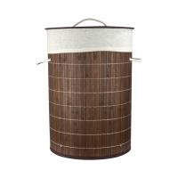 HOGUITA-Cesto de Bambú con Tapa para Ropa Sucia, Cubo Plegable para Colada de Lavandería con Asa de Cuerda, Cesta Redonda Plegable Ideal para el Hogar, Ropero de Bambú Funcional y Práctico para Organizar tu Espacio de Lavandería - details 1