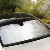Plushome Parasol Reflectante Coche - 60x130cm, 70x150cm y 90x150cm - Protector Solar Polietileno con Película de Aluminio - Instalación con Ventosas y Gomas Elásticas - Protección UV para Parabrisas Delantero - Color Aleatorio - details 0