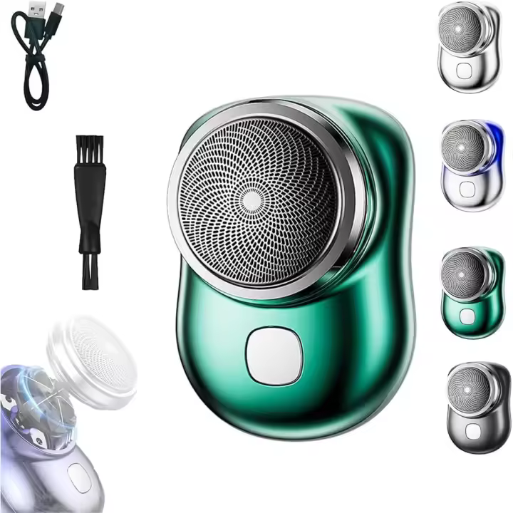 Afeitadora, nueva versión mejorada, pantalla digital, resistente al agua, con cepillo de limpieza, mini afeitadora de bolsillo, portátil, recargable, para viajes, oficina, negocios (verde) - 1
