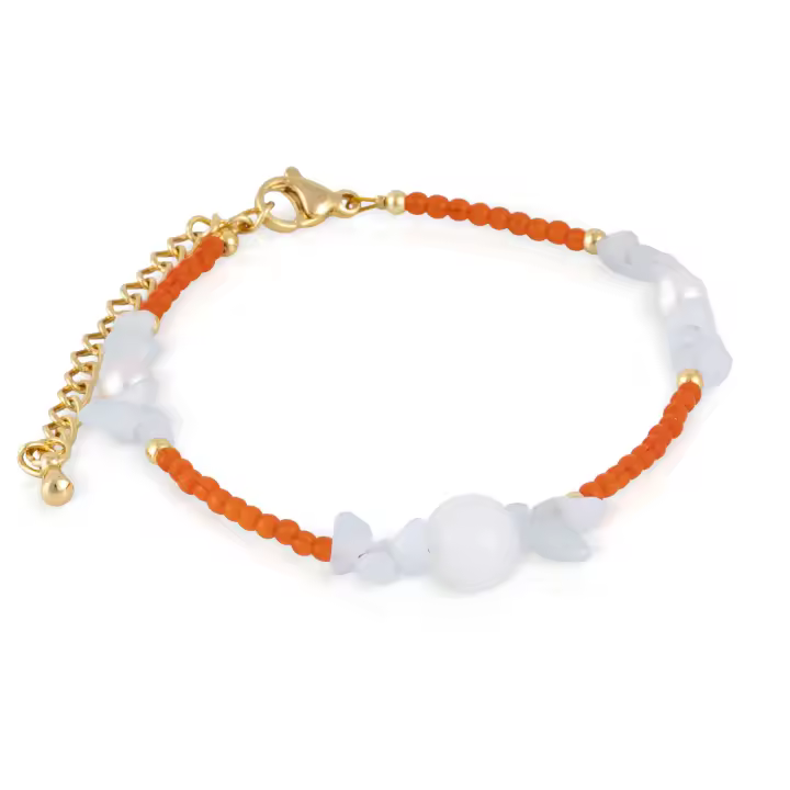FIRENZE SILVER Pulsera de ojo de gato naranja, lapislázuli claro, mármol blanco y perlas naturales con cierre de mosquetón. 0,9x0,9x23 Cm. Color: Multicolor - 1