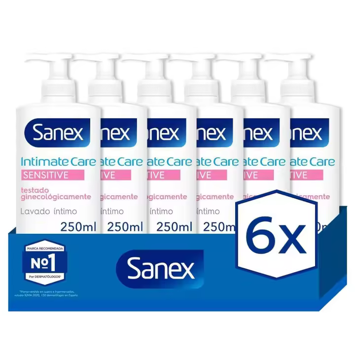 Gel lavado íntimo Sanex Intimate Care, pieles sensibles hipoalergénico 250ml. Pack 6 - 1