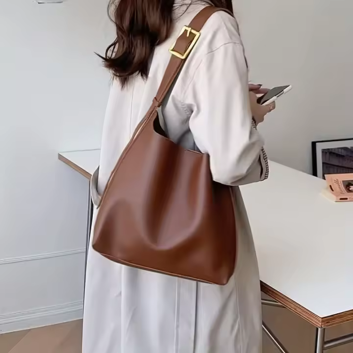 Bolso De Hombro Para Mujer Estilo Minimalista Y Moda En PU Cuero Sólido Bolso Cruzado Versátil Para El Trabajo Con Cierre Hasp - 1