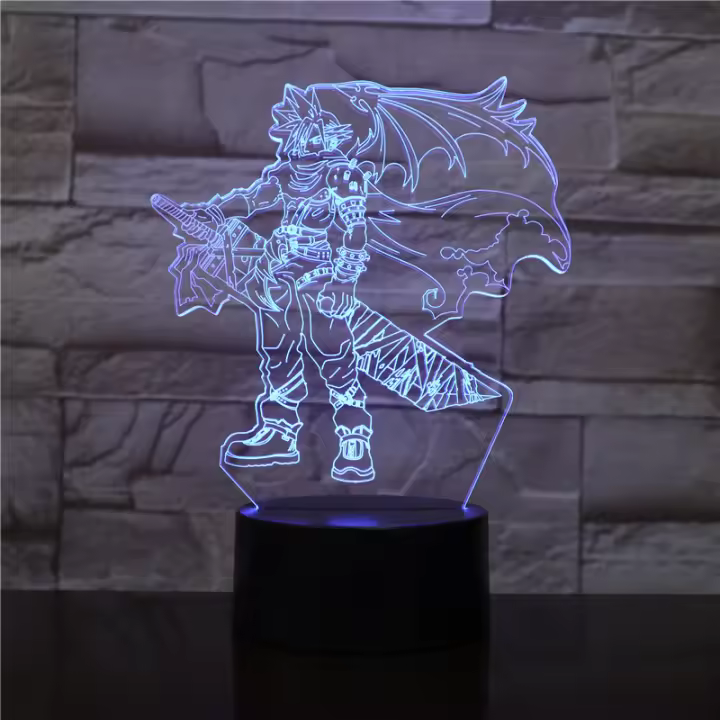 Lámpara De Noche Final Fantasy 3D Anime LED Cloud Strife Lámpara De Decoración Para Dormitorio Iluminador Para Niños Regalo De Cumpleaños - 1