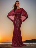 Vestido De Noche Romantic Burgundy Para Mujer Vestido De Boda Elegante De Encaje Y Spandex Sin Mangas Cuello En O Largo Floor-Length Formal Para Fiesta Y Comidas Elaborado En China - details 8