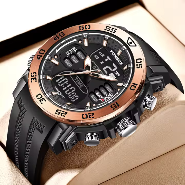Reloj De Pulsera De Lujo Para Hombre FOXBOX Deportivo Dual Display Quartzo Impermeable Militar Con Caja Regalo Reloj Digital Electrónico - 1
