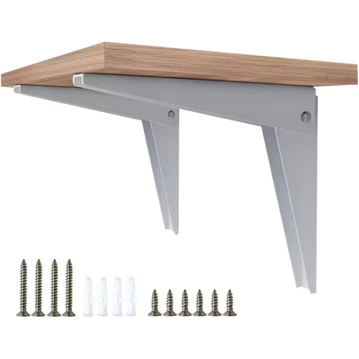 Soporte de pared plegable de 2 piezas, soporte para estante, soporte para estante, soporte plegable de metal, soporte para garaje, consola plegable, estantería para bricolaje, blanco, 8"/200 mm - 1