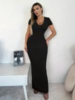 Vestido Largo De Mujer Con Falda De Pitillo Y Diseño De Abertura En La Manga Corta Estilo Francés Y Senior Vestido De Y2k Para Mujer - details 1