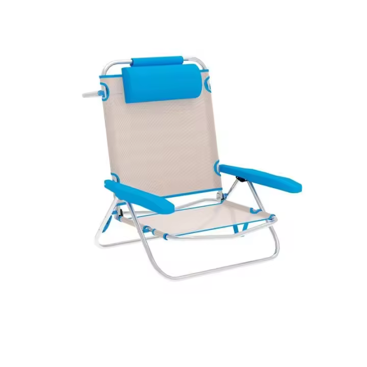 Marbueno Silla Plegable 5 Posiciones Aluminio con Cojin Beige/Azul Playa y Piscina 61X68X82 cm 10172 - 1