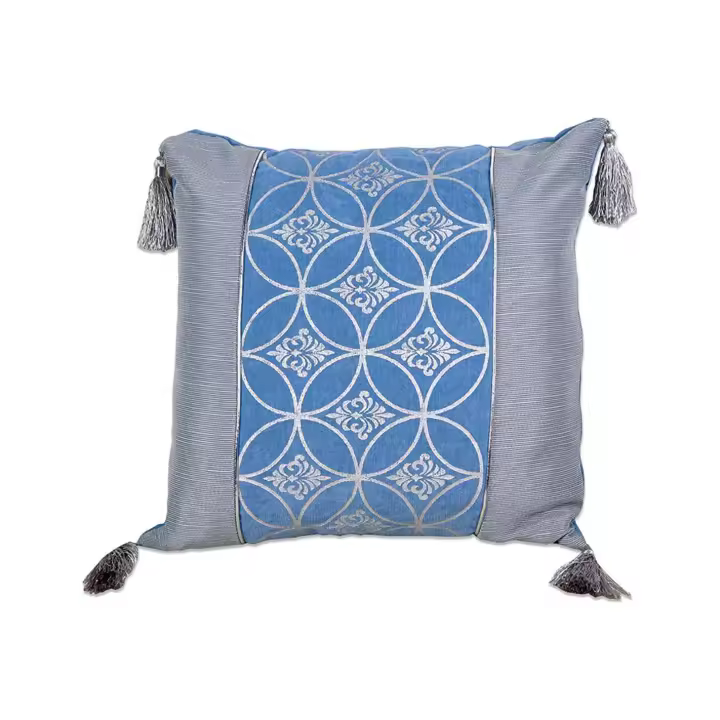 Cojín Presume de Casa Gris con Banda Azul Plata Circulo 43x43cm de Poliéster 380g - 1
