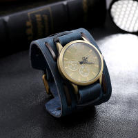 Reloj De Pulsera Para Hombre Punk Retro Con Correa Ancha De Cuero Reloj Militar De Cuarzo Con Pulsera De Cuero Display Sin Números - details 7