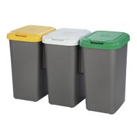 Tontarelli Papelera de reciclaje con 3 compartimentos, 75 litros en total, dimensiones 77x32x48 cm - details 0