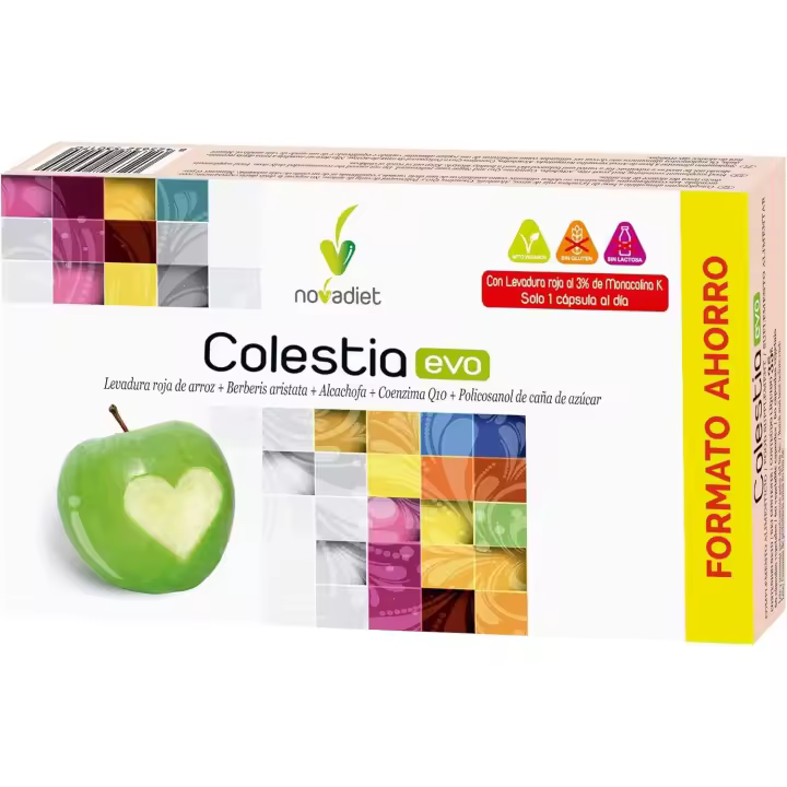 Novadiet COLESTIA EVO 60 Cap - Pastillas para Reducir Colesterol y Mejorar Salud Cardiovascular - Arroz Fermentado, Levadura Roja, Berberis Aristata, Alcachofa, Coenzima Q10 y Policosanol - 1