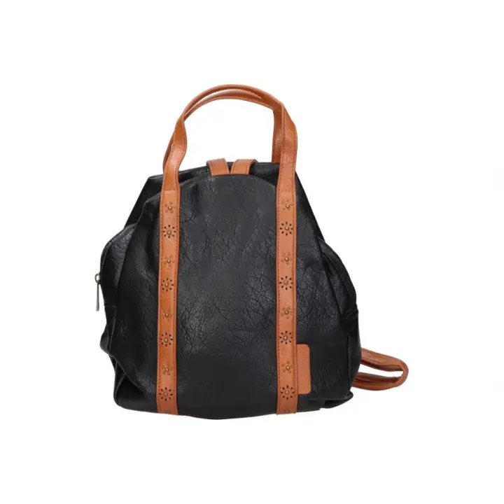 SARA BAGS | Bolso Mochila de Paseo Sara Bags para Mujer – Mochila Casual en Color Negro con Detalles en Marrón – Bolso con Asas con Cremallera – Estilo Sport – Espaciosa y Versátil – Modelo SDNST240789 - 1