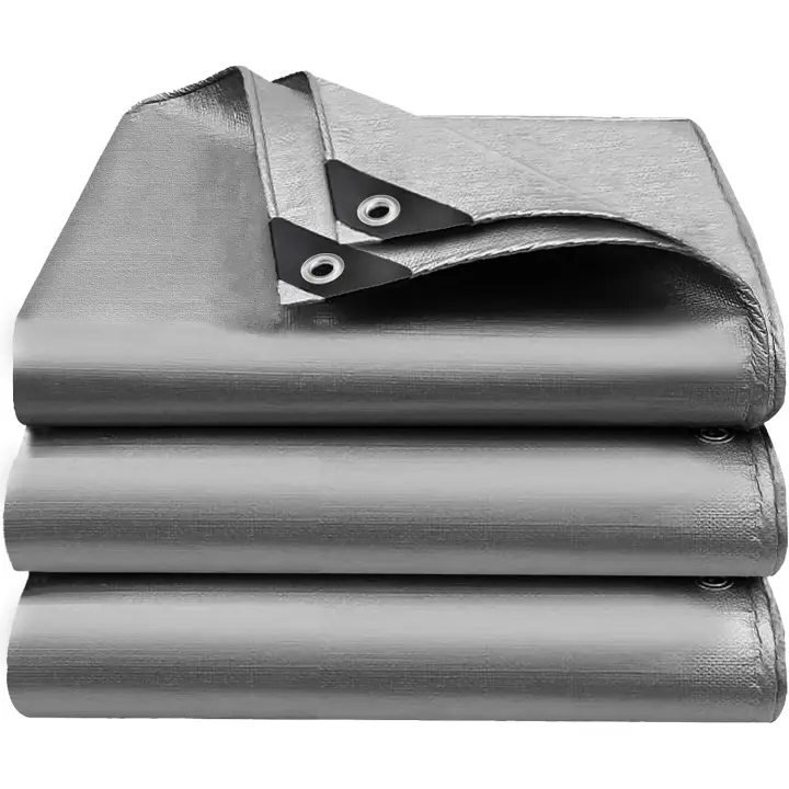 Lona impermeable: Lona de plástico Grueso con ojales, cubierta protectora plateada Gruesa para Exterior, debajo de tiendas de campaña, camping, Barcos, patios, Piscinas y autocaravanas. - 1
