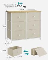 Cómoda de estilo industrial con 6 cajones de tela, armario de almacenamiento con marco de acero y tapa de madera, ideal para dormitorio y pasillo, disponible en varios colores, 30x80x71 cm - details 6