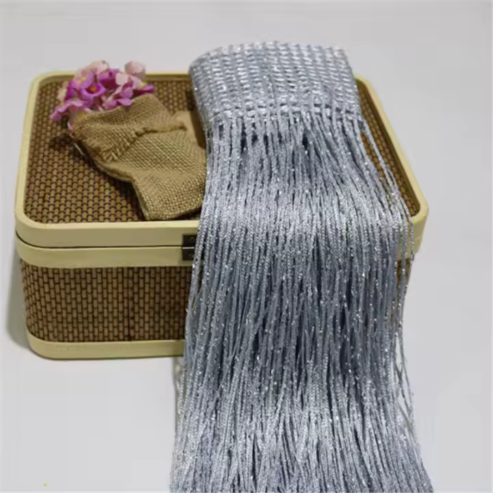 Cortina De Puerta Con Glitter Y Ribbons Plateados Tassel Luminosa Para Decoración De Habitaciones Y Ventanas Moderno Polyester - 1