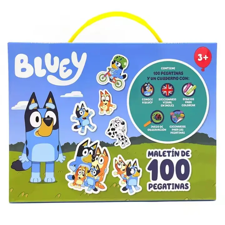 Bluey Pegatinas, Maletín 100 Pegatinas con Libro 23x17x2.5cm, Juegos, Dibujos para colorear Bluey y Bingo, Papelería Infantil para Niños y Niñas, +3 Años, Regalo Cumpleaños, Navidad, Reyes - 1