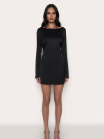 Vestido De Fiesta Corto Para Mujer Fantoye En Satén Con Encaje Espalda Descubierta Cuello En O Manga Larga Ajustado Para Club Nocturno - details 0