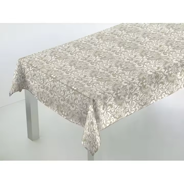 Mantel Hulehule Tex - Resinado Teflón BARROCO Anti manchas Resistente al Agua Beige Sobre Blanco - 1