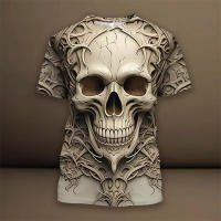 Camiseta De Verano Para Hombre Con Patrón De Elemento De Calavera 3D Estilo Casual Manga Corta Cuello Redondo Gran Talla Ropa De Calle - details 17