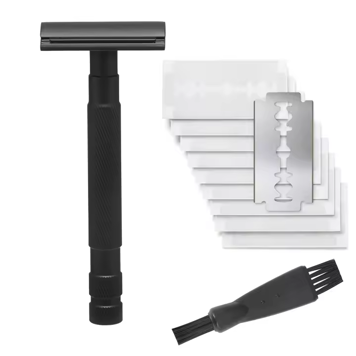 Afeitadora De Seguridad Con Doble Faja Larga Mango Acero Inoxidable Cabeza De Zinc Aleación Y Mango De Aluminio Reduce La Picazón Y Afeitado Smooth Para Rostro Cuerpo Y Bikini - 1
