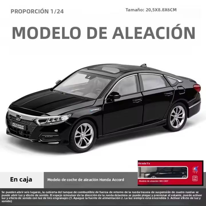 Modelo De Coche De Luxo Accord En Escala 1:24 Con Sonido Y Luz Metal Diecast Regalo De Moda Para Niños Decoración De Colección - 1