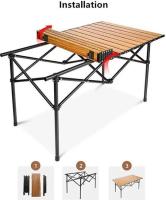Mesa plegable de madera camping 93x55x55 cm Mesa de camping portátil, mesa de playa plegable con bolsa de transporte, mesa plegable de aluminio, para playa, barbacoa, picnic, cocina, festival, interior, oficina, latón - details 3