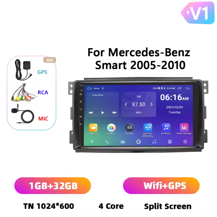 Podofo Radio de coche Android 2 Din para Mercedes-Benz Smart 2005 2006 2007 2008 2009 2010 Carplay 8+128GB AI Voice WIFI+4G DSP GPS Navegación Multimedia Reproductor de Video - 1