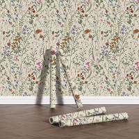 Papel Tapiz PVC Floral Beige Pálido Adhesivo Para Cocina Baño Decoración De Pared Resistente Al Agua Y a La Humedad Estilo Pastoral - details 1