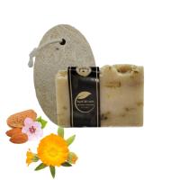 Pack Jabon Artesano de Aceite de Oliva con Calendula y Almendras mas Esponja de Lufa Natural Exfoliante. Hecho a mano. 100gr - details 0