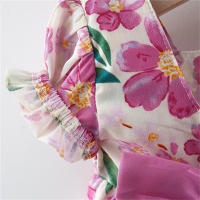 Vestido De Verano Para Niñas Con Gran Lazo En La Espalda Y Mangas Burbuja Estampado Floral Vestido De Princesa De Cuello Cuadrado - details 12