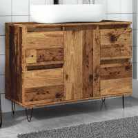 vidaXL Mueble de baño madera de ingeniería 80x33x60 cm en color Roble Sonoma/Madera antigua/Blanco y más | almacenamiento funcional diseño moderno para baño dormitorio sala - details 1