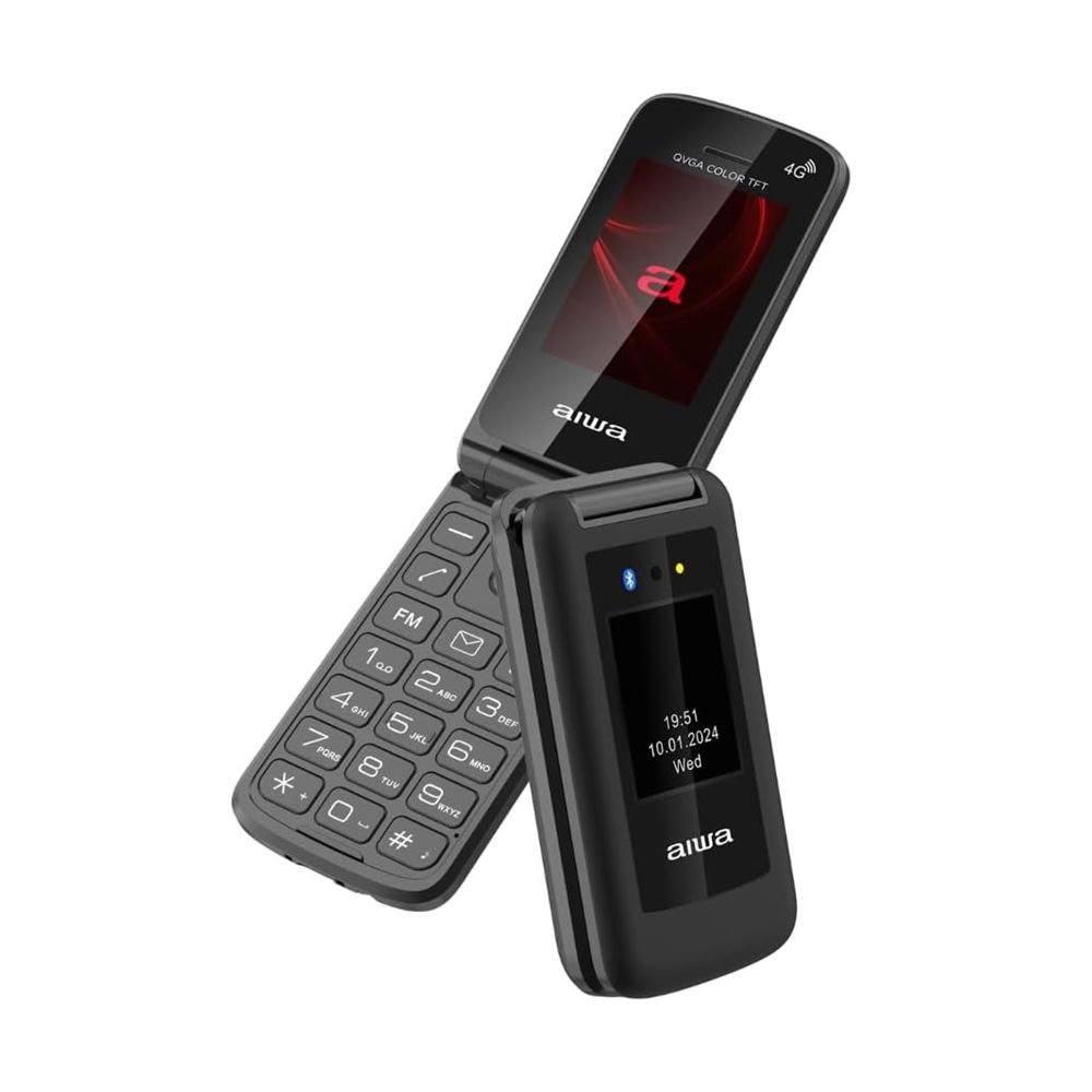 Aiwa FP-30-4G – Teléfono Móvil 4G con Tapa, Dual SIM, Bluetooth 5.1, Radio FM, Doble Pantalla, SOS, Cámara y Linterna –El Aiwa FP-30-4G es el flip phone completo que combina conectividad 4G, simplicidad y seguridad: doble SIM, Bluetooth 5.1, radio FM sin