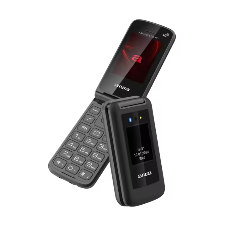 Aiwa FP-30-2G – Teléfono 2G con Tapa, Dual SIM, Bluetooth 3.0, Pantallas duales 2.4″ + 1.77″, Radio FM, Botón SOS y Linterna – Descubre la sencillez y fiabilidad del Aiwa FP-30-2G, un teléfono con tapa diseñado para llamadas y SMS en redes 2G - 1