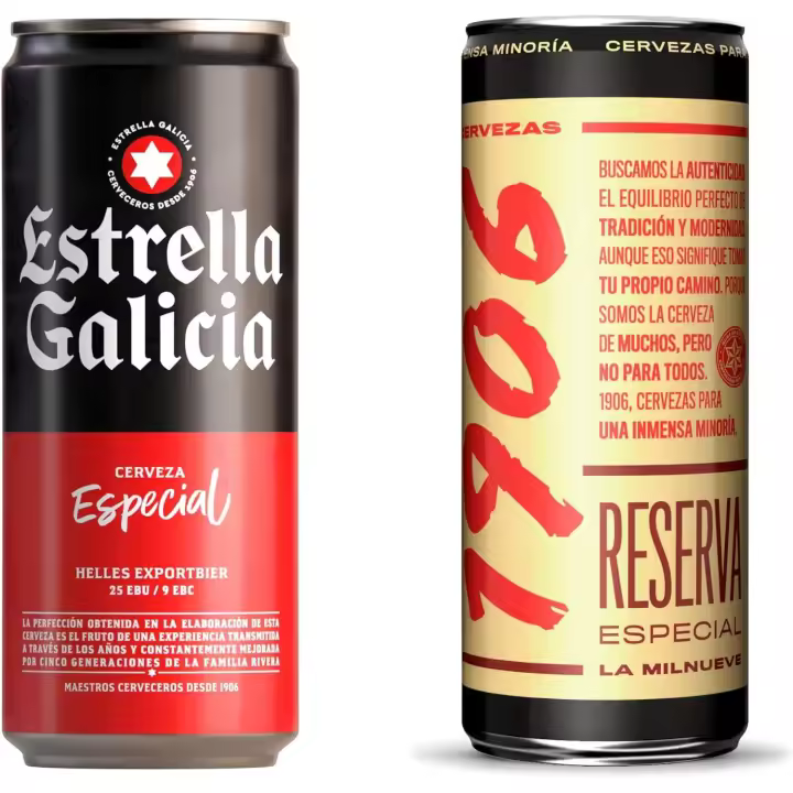 Estrella Galicia y 1906 Reserva Especial Pack de cervezas combinado - 12 latas de 1906 Reserva Especial 33cl + 12 latas de Estrella Galicia Especial 33cl - 24 latas en total - Ideal para regalar - 1