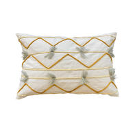 MEVAK LIVING Funda de Cojín de Algodón Modelo Nuba Petite en Blanco con Aplicaciones en Ocre y Celeste - details 0