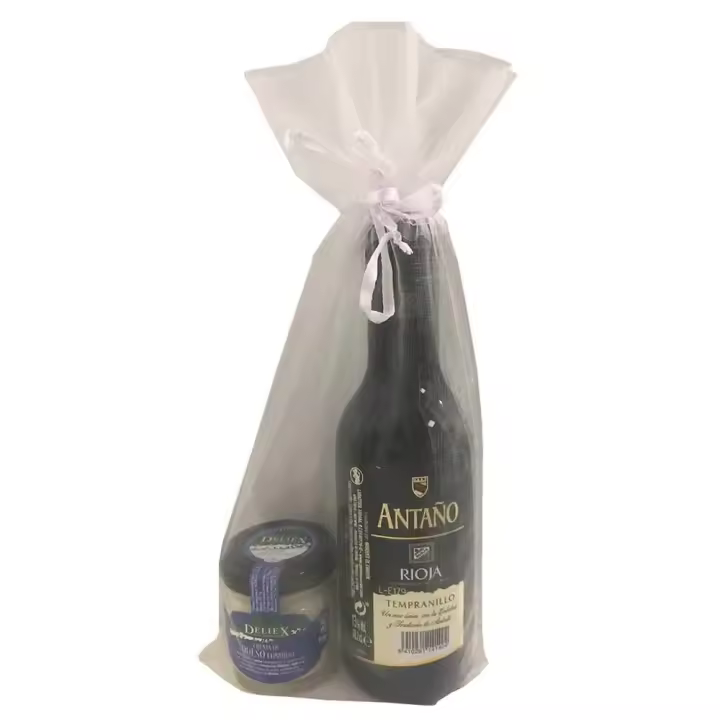 Detalle de bautizo con vino miniatura Antaño Rioja con un tarro de crema de queso para invitados (Pack 24 ud) - 1