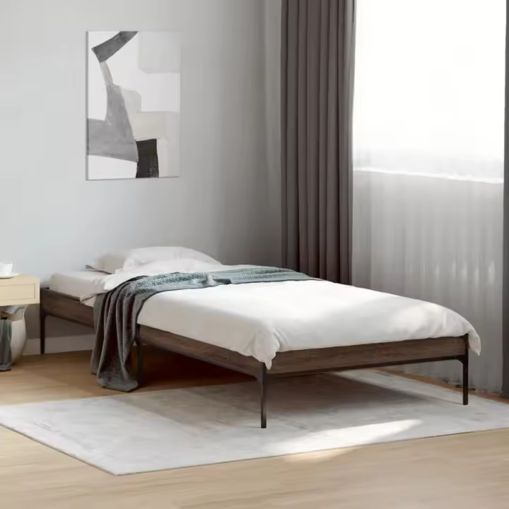Estructura Cama Madera Ingeniería metal marron Roble 90x190 cm - 1