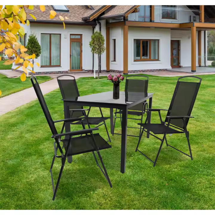 Juego de muebles de jardín de 5 piezas muebles de jardín mesa de cristal sillas juego de respaldo alto 140S Juego de muebles de jardín de 5 piezas muebles de jardín mesa de cristal sillas juego de respaldo alto 140S - 1