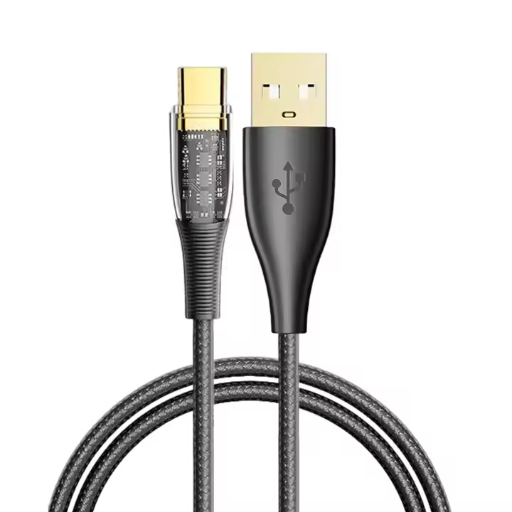 DAM. Cable USB 2.0 AM a USB-C PD20W de 6A. 1,2 metros, OD 4mm. Con luz LED. 120x0,5x0,5cm - 1