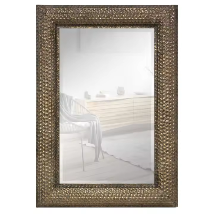 Espejo Rectangular de Metal Labrado en Oro Patinado, Espejo de Pared con Luna Biselada. Ideal para Baños, Salón, Dormitorio... (Mod. Malasia 99X69 cm) - 1