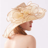 Sombrero De Flores Para Mujer Organza Gran Borde Para Bodas Y Té En La Iglesia Sombrero De Sol Casual De Polyester Floral - details 12