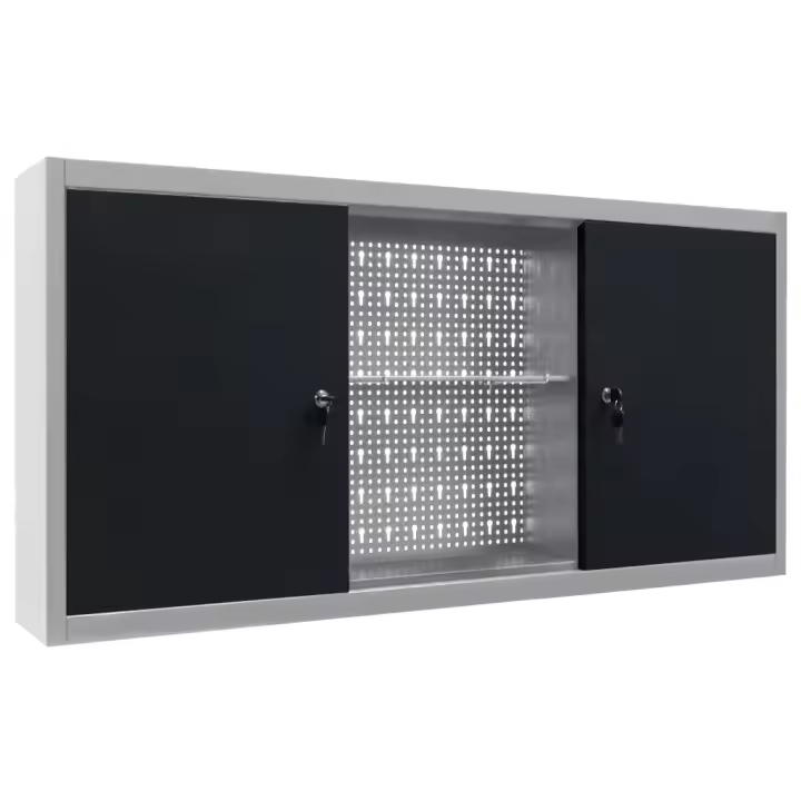 vidaXL Armario de herramientas de pared industrial metal gris y negro - 1