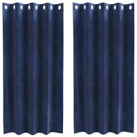 Cortinas Opacas vidaXL con Ojetes 2 pcs de Terciopelo Azul Oscuro - details 1