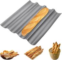 Baguette Baking Tray Perforated French Stick Loaf Baking Molds Pan for 4 Baguettes（Silver） - details 0