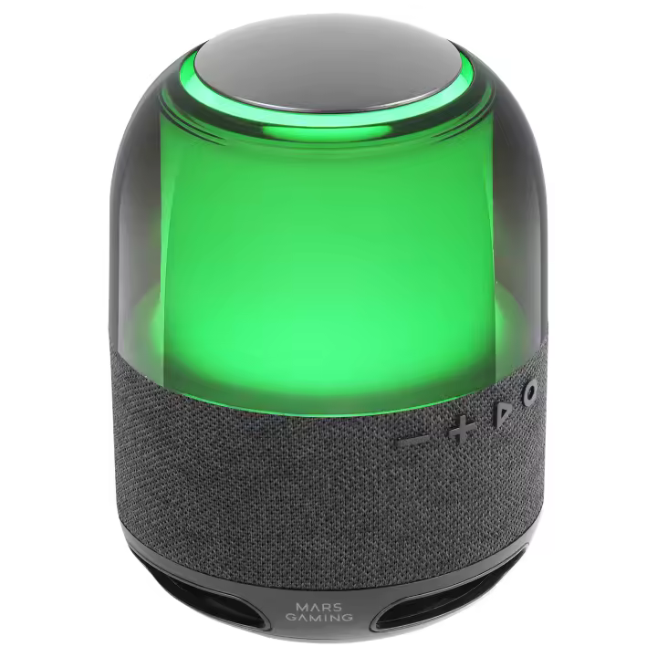 Mars Gaming MS-FLOW, Altavoz Portátil Bluetooth 15W, Iluminación Orbilight RGB 360°, Sonido Potente con Driver DeepBass 57mm, Altavoz Gaming Compacto con Bluetooth 5.3 y MicroSD, Altavoz en Negro, Gris plateado  o Rosa - 1